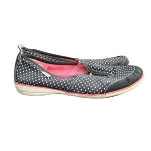 KEDS Womens Black White Polka Dot Aria Pull-on Flats Shoes Canvas Shoes Size 8